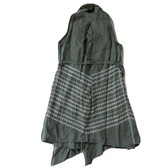 NWT JWLA Johnny Was LA Petra in Army Green Embroidered Belted Drape Linen Vest S